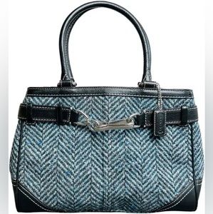 Coach Hampton Herringbone Tweed Navy Black Satchel